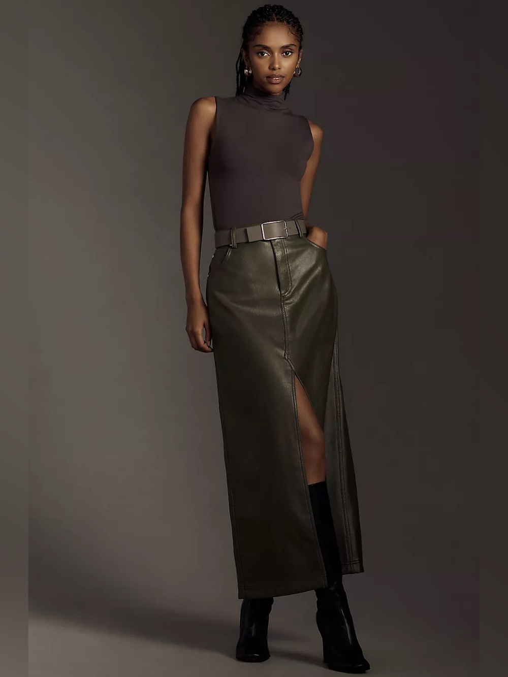 Anthropologie The Madi Faux-Leather Front-Slit Maxi Skirt by Pilcro Size 0
